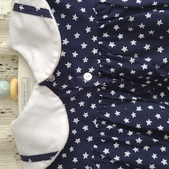 Vintage red, white, blue Short Sleeve Toddler Summer Dress With Stars & Red Bow - Picture 4 of 5